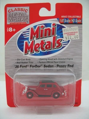 Mini Metals HO Model 30197: 1936 Ford ForDor Sedan, Poppy Red, MOC - Image 1 of 4