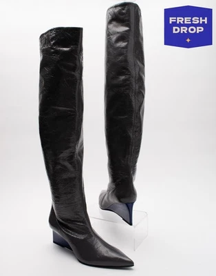 PVP €1171 JIL SANDER Botas hasta el muslo de cuero US5 UK2 EU35 grises hechas en Italia Foto 1 de 4