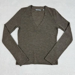 Vince Damen Langarm V-Ausschnitt Pullover leichter Pulli braun 100% Wolle XL - Bild 1 von 7