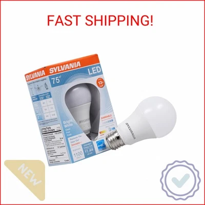 A19 LED Light Bulb, 12W, 75W Equivalent, Dimmable, 1100 Lumens, 3500K, Bright Wh - Image 1 of 2