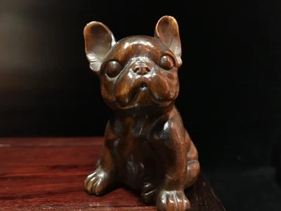 Regalo de madera niños mascota perro estatua escultura decoración del hogar tallado Bulldog boj Foto 1 de 4