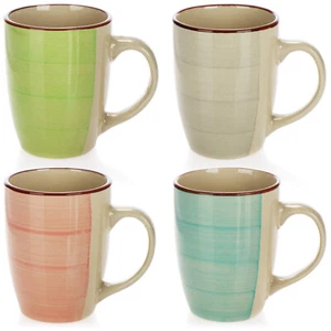Mug Set of 4 Drinkware Serving Stoneware  Multicolour Kitchenware Coffee Tea - Picture 1 of 4