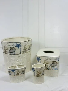 Avanti Linens Antiqua Bathroom Accessories Lot Coastal Seaside Cottage Decor 4pc - Bild 1 von 14