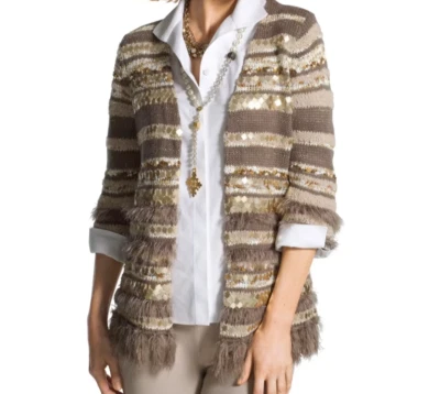 Cárdigan Chico's Greta Talla L Mezcla de Lana Lentejuelas Medios Mixtos Ecléctico Artístico Foto 1 de 4