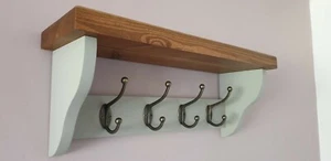 COAT RACK WITH SHELF   Handmade 4 Double Hooks Pavillion Grey & Dark Oak - Picture 1 of 14