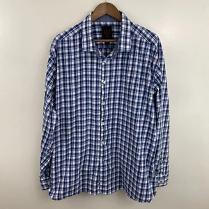 LINEA UOMO Stretch Shirt Mens 4XLT (2XLT) Blue Plaid Long Sleeve Button - Picture 1 of 13