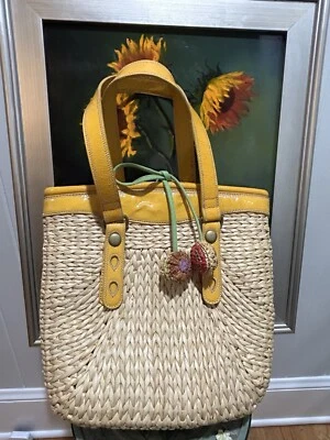 De colección. Bolso Lucky Brand Cáscara de Maíz Cuero Amarillo Floral Playa Boho Borlas Festival Foto 1 de 4