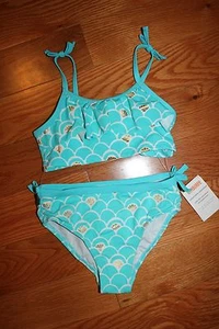 NWT Gymboree Swim Shop 2014 Size 5 Blue Gold Shell Ruffle 2 PC Bikini Swimsuit - Picture 1 of 1