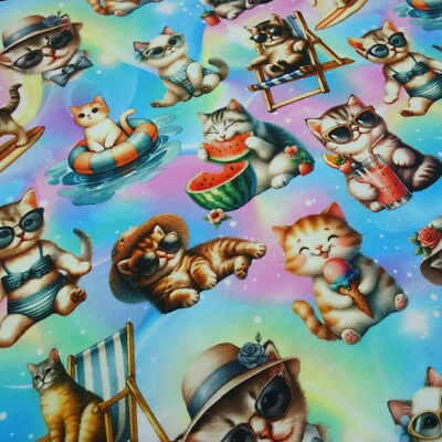 Stoff Baumwolle Jersey Katzen Kätzchen multicolor bunt Kleiderstoff Kinderstoff - Bild 1 von 4