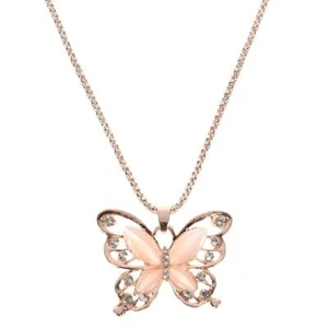 Gold Tone Simulated Rose Opal Butterfly Crystal Pendant Gift - Picture 1 of 1