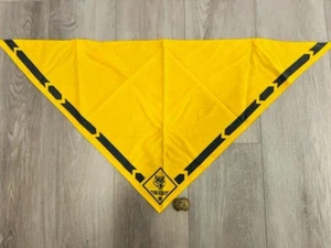 Vintage Cubs Scouts BSA Yellow with Black Border Neckerchief Scarf w/Slide Clip - Picture 1 of 4
