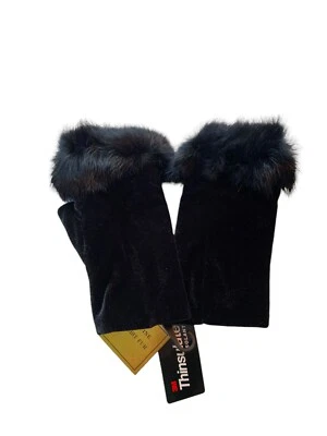 Guantes Negros Sin Dedos Terciopelo Piel de Conejo Borde 3M Aislante Aislante Foto 1 de 4