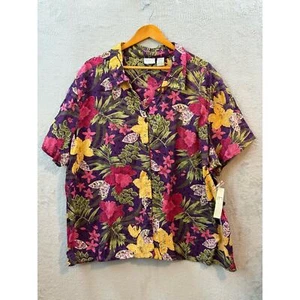 NWT Vintage Erika Women's 4X Bright Floral Hawaiian Shirt Short Sleeve Button Up - Picture 1 of 6