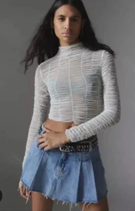 Urban Outfitters Silence & Noise Kora Sheer Ruched Top, Light Blue, Medium, New! - Picture 1 of 7