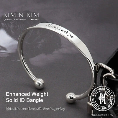 Enhanced Weight Solid ID Bangle Bracelet ✔️Cuff Bangle ✔️Quality 925 Silver - Image 1 of 4