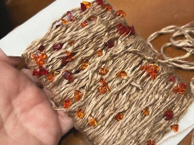 silk ribbon yarn hand dyed 1/4" glass nuggets fawn orange 1yd USA - Image 1 of 3