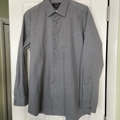 Camisa de Vestir Gris con Pequeñas Estrellas Negras Para Hombre XL 17.5” 34/35 Apt.9 Calce Ajustado Elastizado Foto 1 de 4