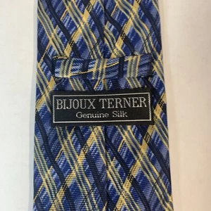 Corbata Bijoux Terner azul con rayas doradas. Seda genuina 63 pulgadas de largo #28-0069 - Imagen 1 de 4