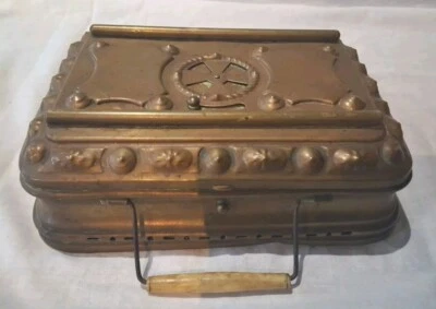 Ancienne Chaufferette En Cuivre De Voyage Vintage Avec Poignée Bois,Lit ,Voiture - Photo 1/4