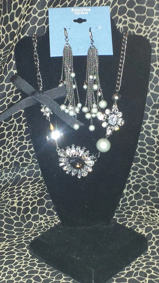 ПРОСТО VERA WANG новый с Ярлыками $62 женщин ожерелье и серьги комплект олова серый жемчуг - Изображение 1 из 1