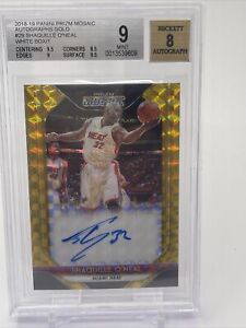 SHAQUILLE O'NEAL 2018 PRIZM MOSAIC ON CARD AUTO GOLD TRUE 1/1 BGS 9 AUTO BGS 8 
