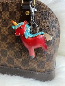 leather Unicorn bag charm Keychain Car Key Fob handmade gift new Red - Picture 1 of 3