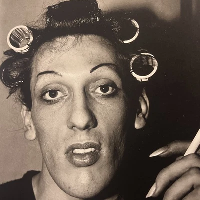 “WEST 20th St., NYC, 1966 MAN CURLERS at Home” DIANE ARBUS Art Photo   TRANS GAY - image 1 of 4