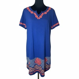 C. WONDER Boho T-shirt Dress Size Large Blue Embroidered Beach Coverup - Picture 1 of 7