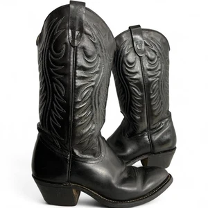 Texas Black Leather Western Cowboy Cowgirl Boots Women's 7 D  NO TARIFF FEE - Bild 1 von 15