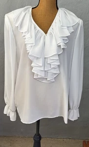 Susan Graver Blouse Top White Ruffles Long Sleeve Vtg Size medium USA Gypsy New! - Picture 1 of 10