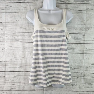 Camiseta sin mangas Lululemon para mujer talla 12 gris crema rayas cuello redondo Foto 1 de 4
