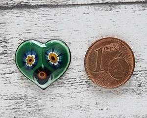 Herz Emaille Millefiori grün blau gelb Murano 1970er Geschenk Hippie Vintage alt - Picture 1 of 3