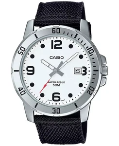 Casio MTPVD01C-7BV, 45MM Case, Black Dial, Green Nylon Band, Date, 50 Meter WR - Picture 1 of 2