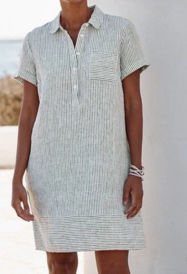 Garnet Hill льняной расслабленный поповер рубашка платье черный мини полоски большой новый без ЯРЛЫКОВ - Изображение 1 из 4