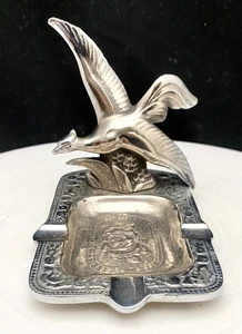 VTG ART DECO SILVER PLATED IRON CAST BIRD ROSLY TABLE ASHTRAY 5" x 4" , c1935 g+ - Picture 1 of 13
