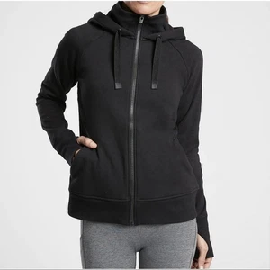 Athleta Triumph Hoodie Sweatshirt Jacke Reißverschluss Daumenlöcher schwarz Damen Größe L - Bild 1 von 13
