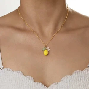 Collar colgante de limón cadena dorada flor encanto joyería de moda - Imagen 1 de 2