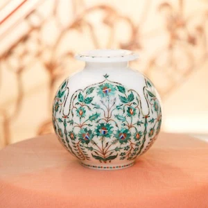 Marble Flower Pot , Malachite Stone Outdoor Planter , Marble Decorative Planter - Picture 1 of 4