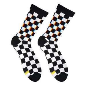 "Trippy Checks" Black and White Socks | Fun Pattern Cotton | Stylish Choice - Picture 1 of 4
