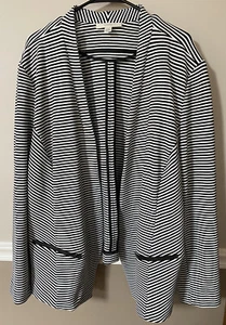 NWT Sejour Black White Striped Open Front Career Blazer Stretch Jacket Size 24W - Picture 1 of 8