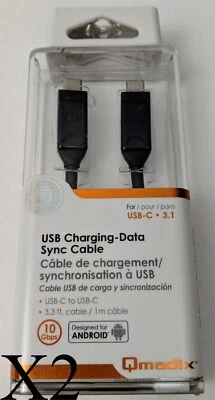 Qmadix USB-C 3.1 Charging Data Sync Cable Black 3.3 ft 10 Gbps Set of 2 - Image 1 of 4