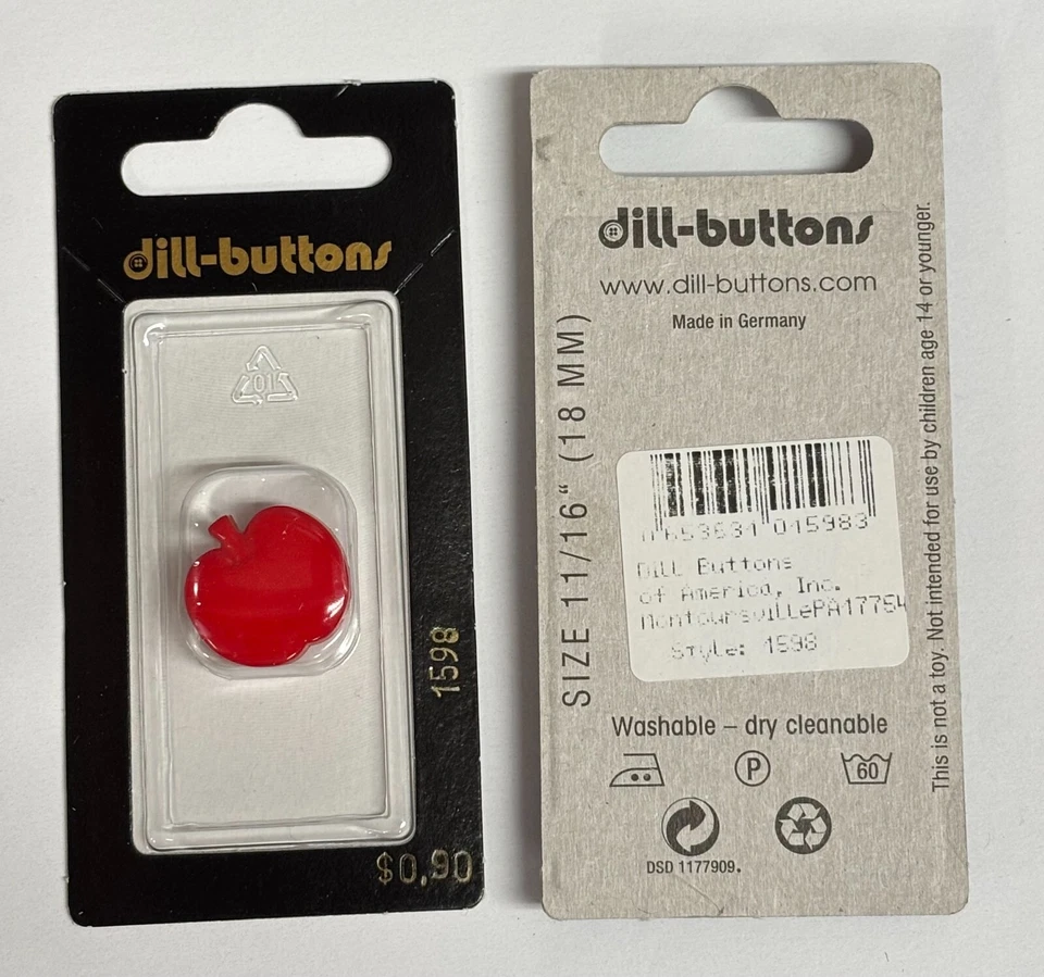 Dill Buttons ~ (1598) - 11/16" -Shank Apple Red ~ 1 ct NEW STOCK - Image 1 of 1