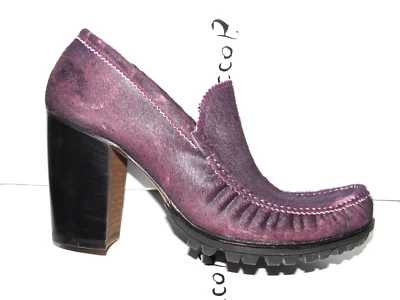 NEW ROCCO P Penny Loafer Pump Plum LEATHER Pony Hair 38 8 MADE IN ITALY $895 - Image 1 of 4