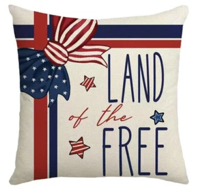 Patriotic Pillow COVER 4th of July Decorations "LAND OF THE FREE"" 18"X18" - Picture 1 of 1