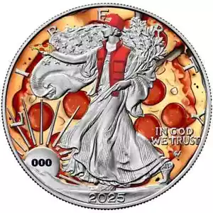 2025 American Silver Eagle Pizza Edition Colored Chromatics 1 oz Silver Coin - Picture 1 of 4