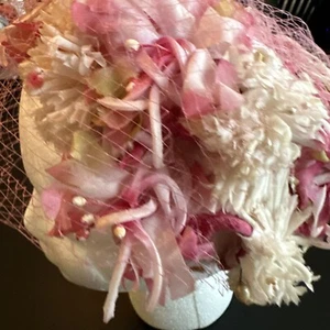 Jean Sutton Vintage Pink Floral Hat Union Made Kentucky Derby - Picture 1 of 15