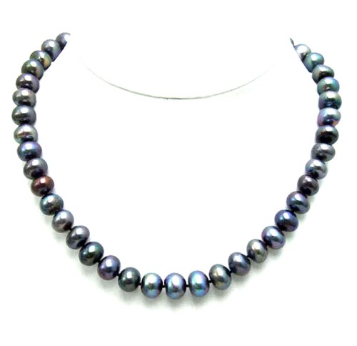VETEMENTS 7 8mm Flat Round Natural Freshwater Black Pearl Necklace for Women Chokers 17"