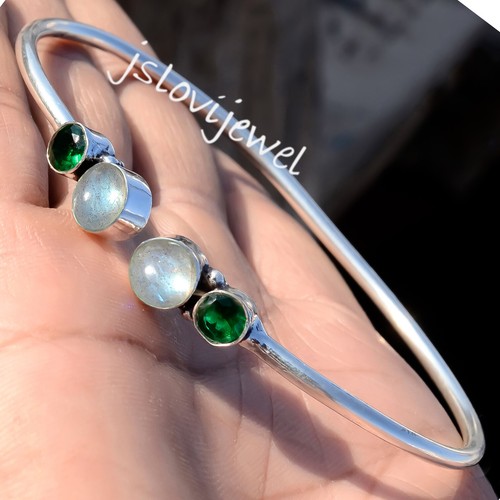 VALENTINO Bracciale in argento sterling 925 con pietra preziosa labradorite e cromo diopside brillante