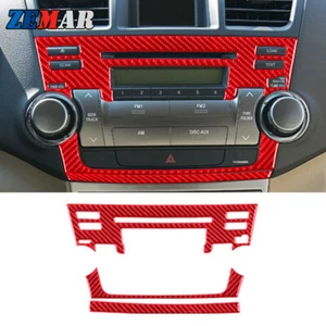 Cubierta de panel de radio de consola de fibra de carbono roja B para Toyota Highlander 2008-13 - Imagen 1 de 10