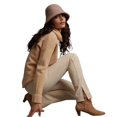 Anthropologie En Saison Cream Tan Beige Slim Seamed Slit Hem Pants Size Small - Image 1 of 4